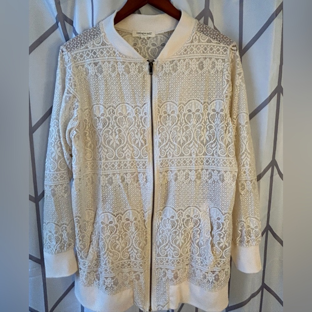 Living Doll Ivory Lace Zip Up Jacket